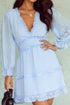 Layered Ruffled Open Back Puff Sleeve Swiss Dot Mini Dress